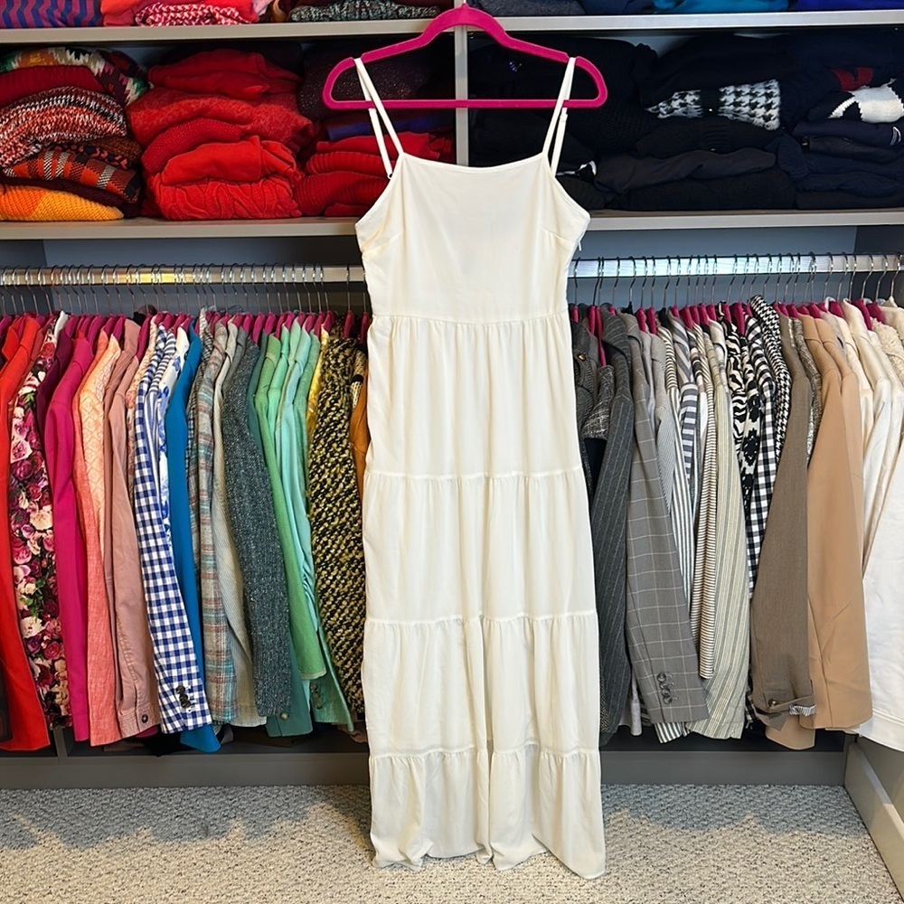 Divided by H&M white adjustable strap tiered lined maxi dress size XS
